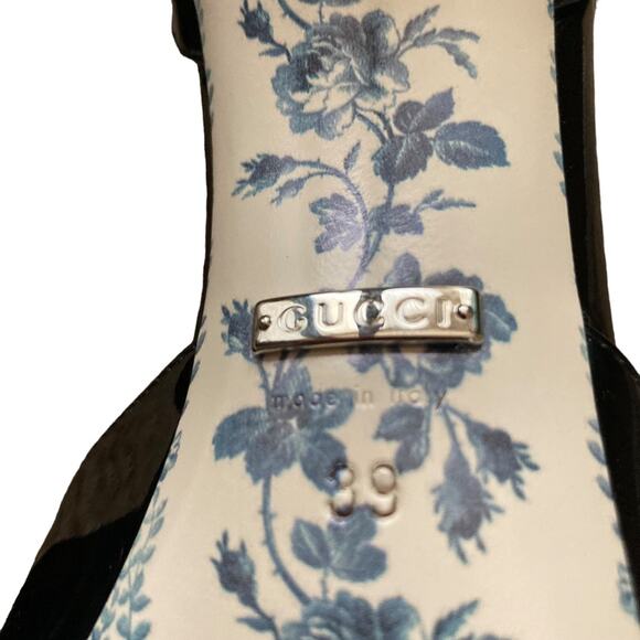 Gucci Daisy Black Patent Leather Ankle Strap Heels Size 39 - Picture 9 of 14